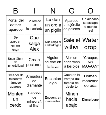 Minecraft Movie Bingo Card