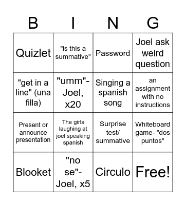 EspañJoel Bingo Card