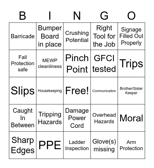Construction Safety Week May 5-9, 2025 Bingo Card