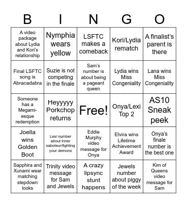 Finale/Reunion Bingo Card