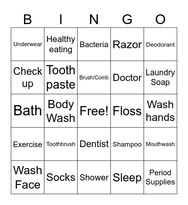 Hygiene Bingo Card