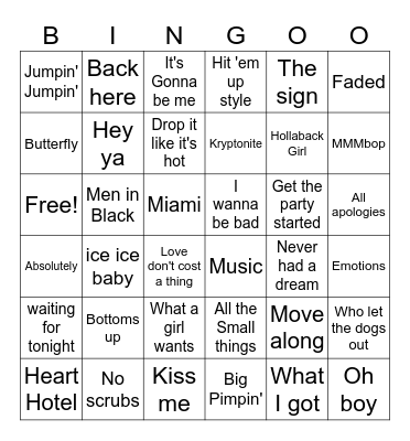 MTV TRL #NEVERFORGET Bingo Card