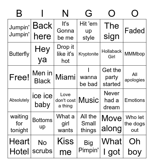 MTV TRL #NEVERFORGET Bingo Card