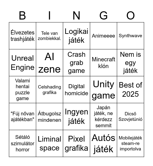 Steam könyvtár mélye Bingo Card