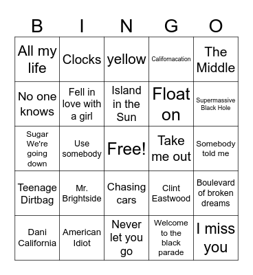 2000's Alternative Bingo Card