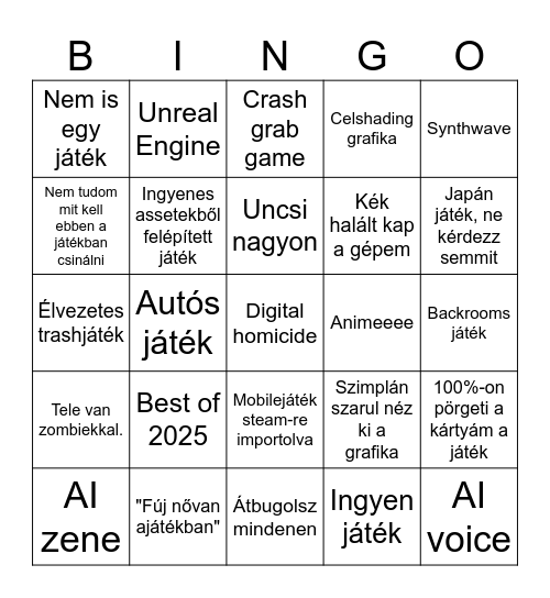 Steam könyvtár mélye Bingo Card