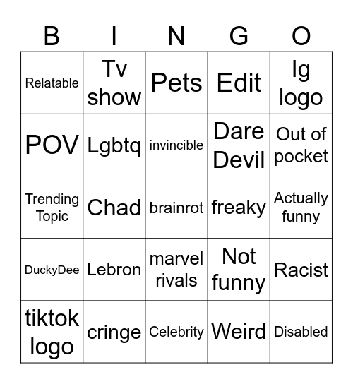 Gen Z Memes Bingo Card