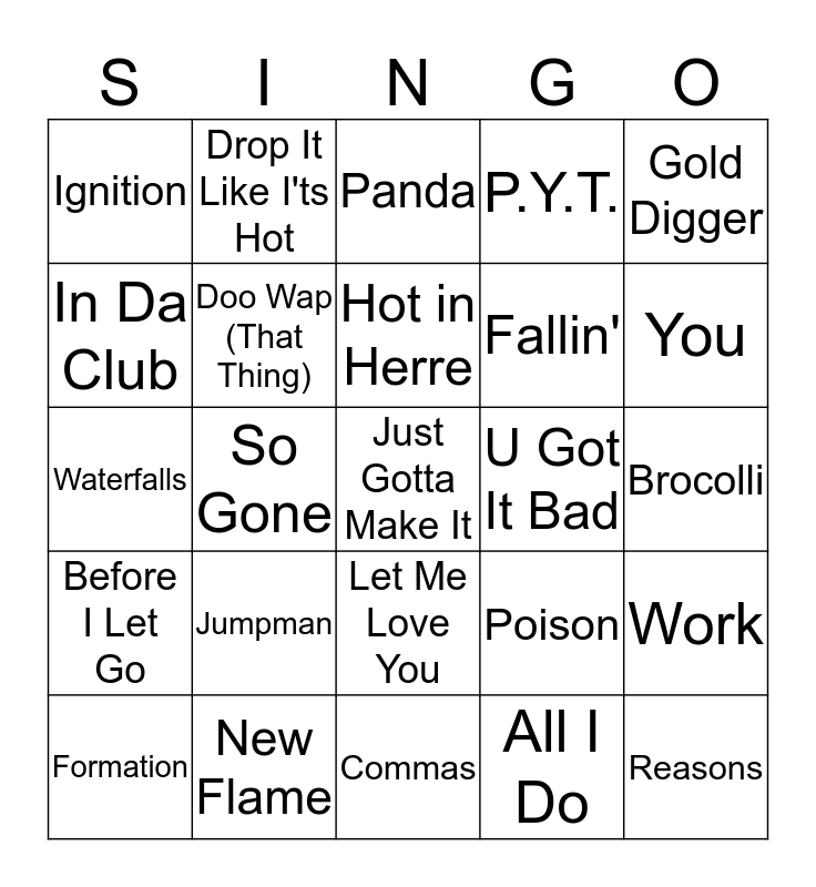 Hip-Hop & R&B Bingo Card