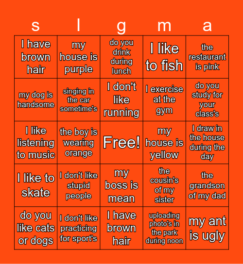 sigma sigmingo Bingo Card