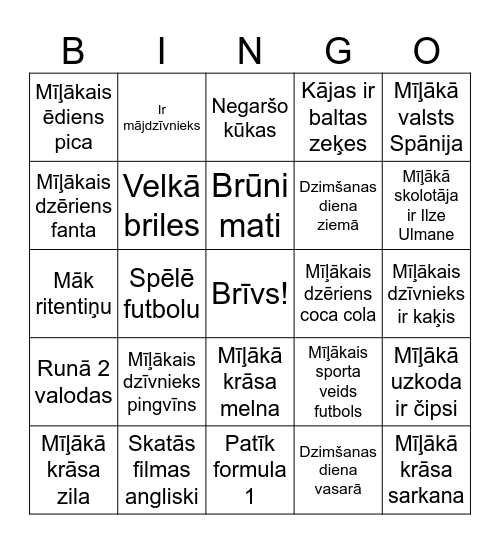 klases bingo Card