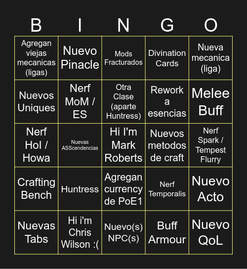 Bingo 0.2 PoE2 Bingo Card