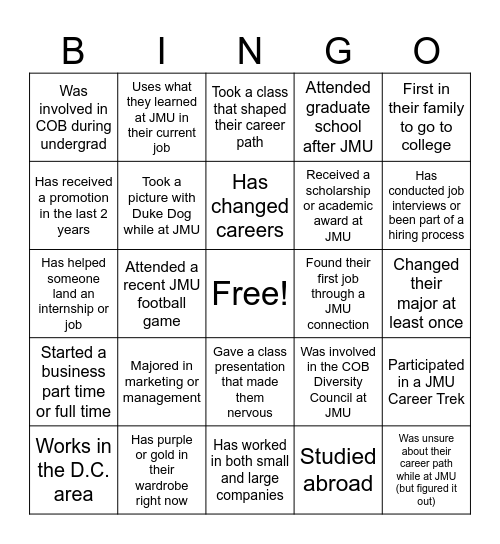 SDC Networking Bingo Card