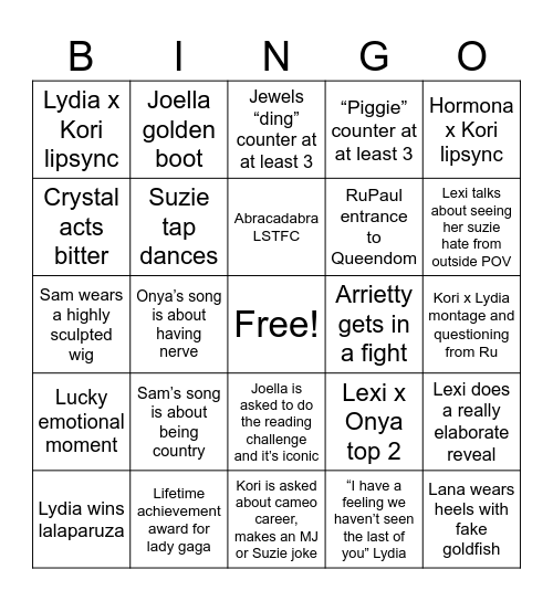 S17 Finale Bingo Card
