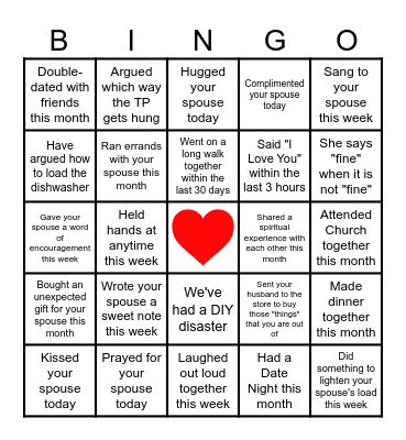 MARRIAGE BINGO Card
