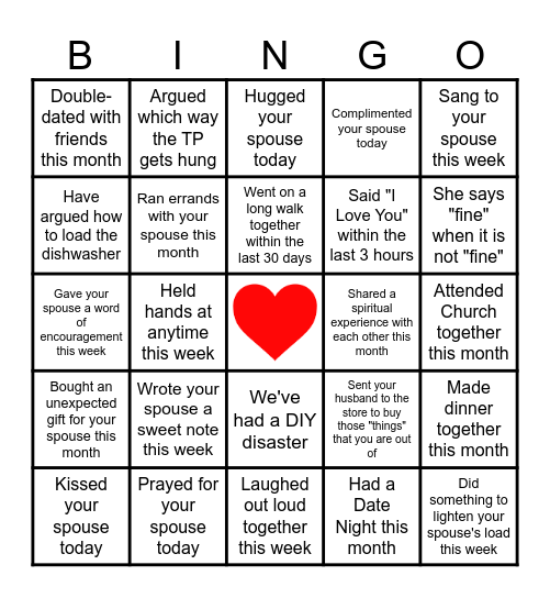 MARRIAGE BINGO Card