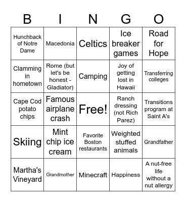 I Talked About: Bingo Card