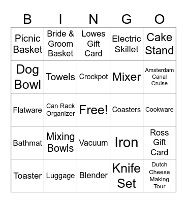 Kelly's Bridal Bingo Card