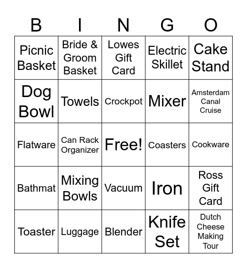 Kelly's Bridal Bingo Card