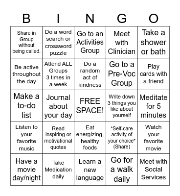 SELF-CARE Bingo Card