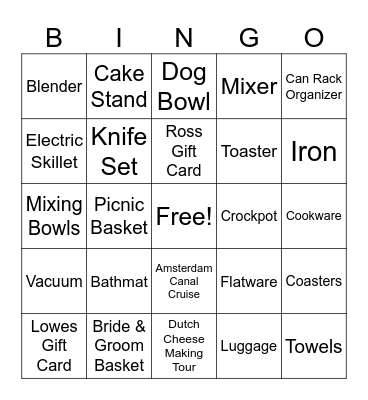 Kelly's Bridal Bingo Card