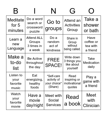 SELF-CARE Bingo Card