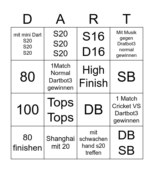 Dart Bingo Card