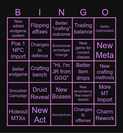 POE 2 0.2.0 Bingo Card
