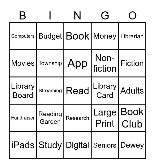 Cranberry Library Bingo Card