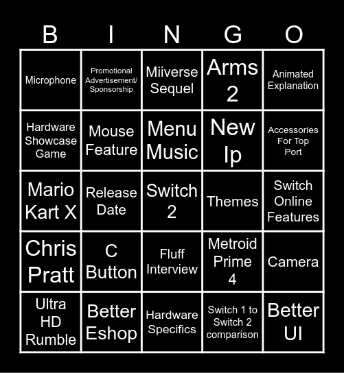 Switch 2 Direct Bingo Card