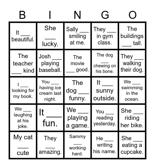 Was & Were Bingo Card