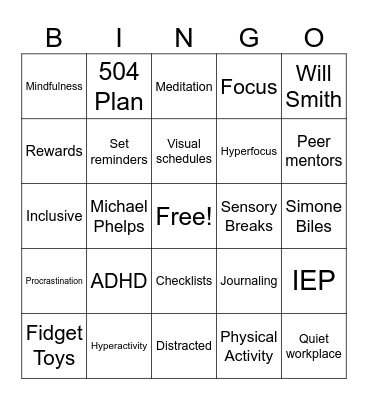 ADHD BINGO Card
