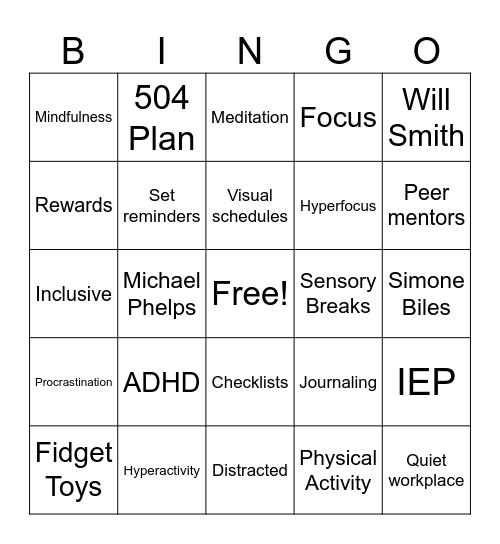 ADHD BINGO Card