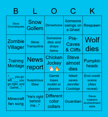 A MINECRAFT Movie Bingo Card