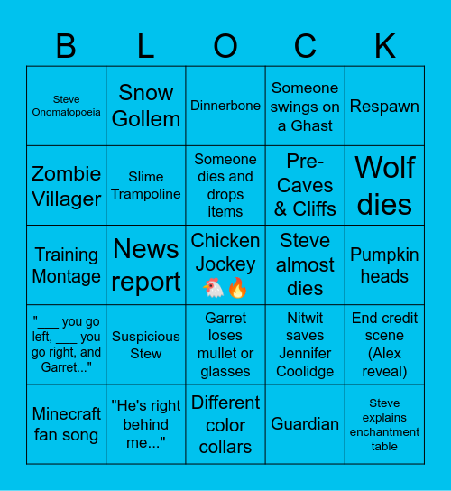 A MINECRAFT Movie Bingo Card