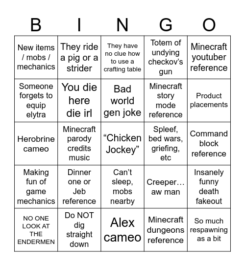 MINECRAFT Bingo Card