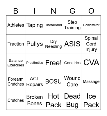 Physical Therapy Bingo Card