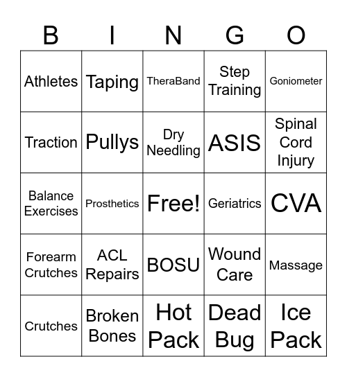 Physical Therapy Bingo Card