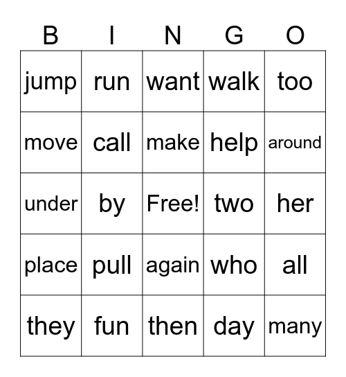Heart Word Bingo Card
