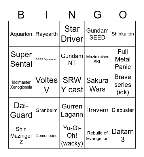 SRW Y Bingo Card