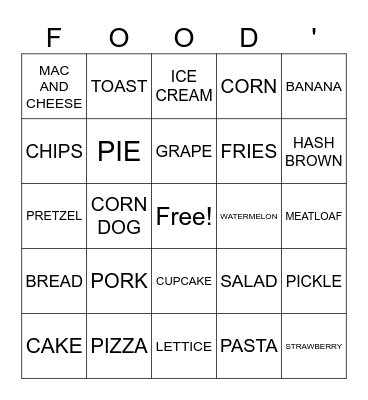FOOD BINGO Card