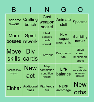 PoE2 Bingo Card