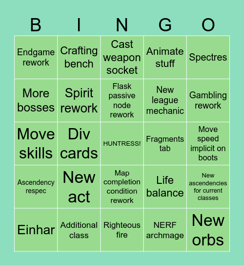 PoE2 Bingo Card