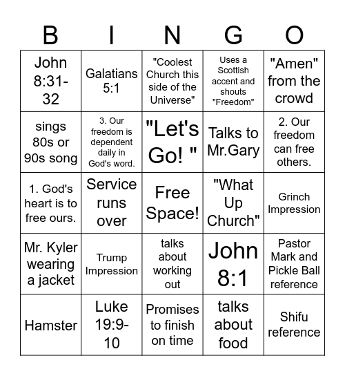 Family Church Bingo Card