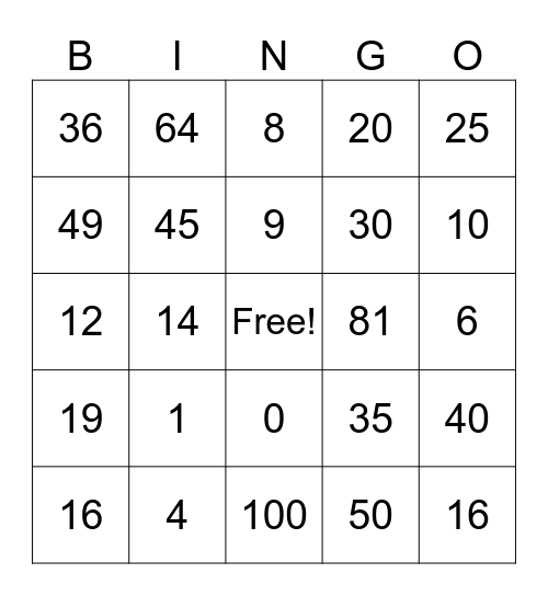 Multiplication doubles, 2, 3, 5 Bingo Card