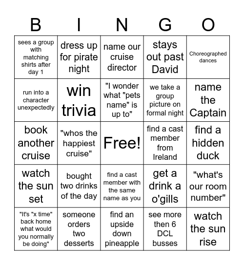 Disney Cruise '25 Bingo Card