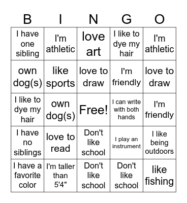 Class Bingo Card