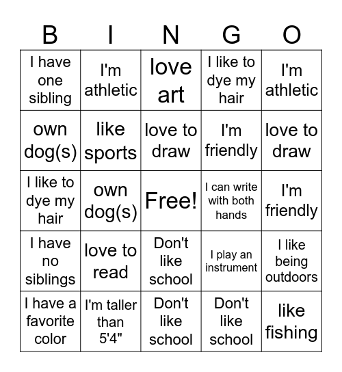 Class Bingo Card