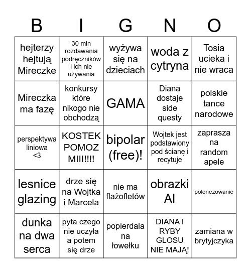 mireczka bigno Bingo Card