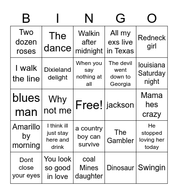 Taken it back country Bingo Card