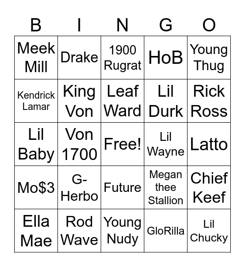 Hip Hop Bingo Card